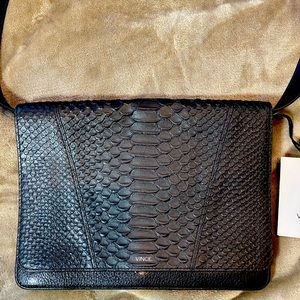 Vince python embossed black leather bag